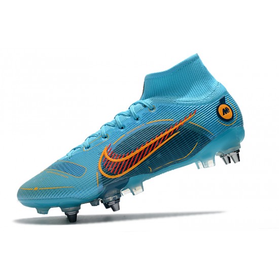 Nike Mercurial Superfiy VIII Elite SG PRO Anti Clog High-top Blue Men Soccer Cleats 