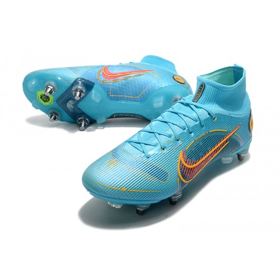 Nike Mercurial Superfiy VIII Elite SG PRO Anti Clog High-top Blue Men Soccer Cleats 