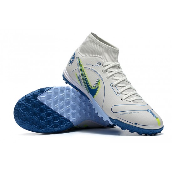 Nike Mercurial Superfly 8 Academy TF High-top White Blue Yellow Men Soccer Cleats 