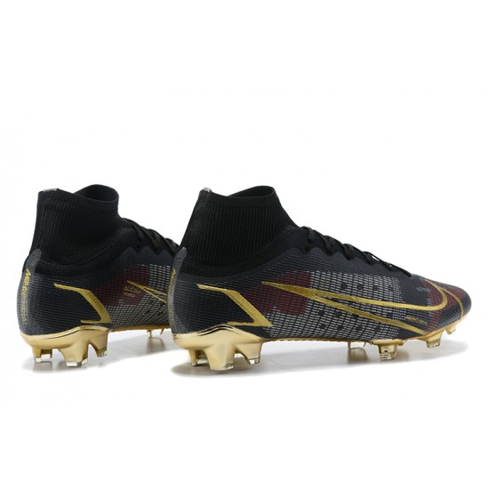 Nike Mercurial Superfly 8 Elite FG High-top Black Gold Men Soccer Cleats 