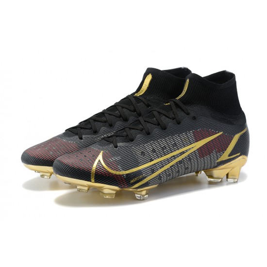 Nike Mercurial Superfly 8 Elite FG High-top Black Gold Men Soccer Cleats 