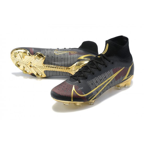 Nike Mercurial Superfly 8 Elite FG High-top Black Gold Men Soccer Cleats 