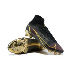 Nike Mercurial Superfly 8 Elite FG High-top Black Gold Men Soccer Cleats 