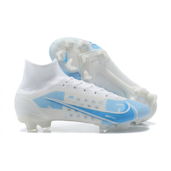 Nike Mercurial Superfly 8 Elite FG High-top Blue White Men Soccer Cleats 