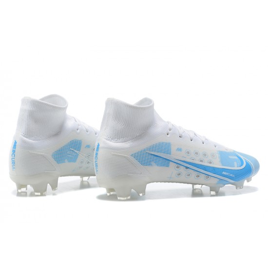 Nike Mercurial Superfly 8 Elite FG High-top Blue White Men Soccer Cleats 