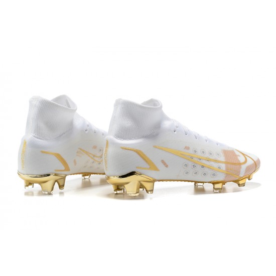 Nike Mercurial Superfly 8 Elite FG High-top Gold White Men Soccer Cleats 