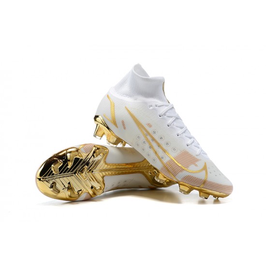 Nike Mercurial Superfly 8 Elite FG High-top Gold White Men Soccer Cleats 