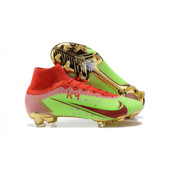 Nike Mercurial Superfly 8 Elite FG High-top Red Green Gold Men Soccer Cleats 