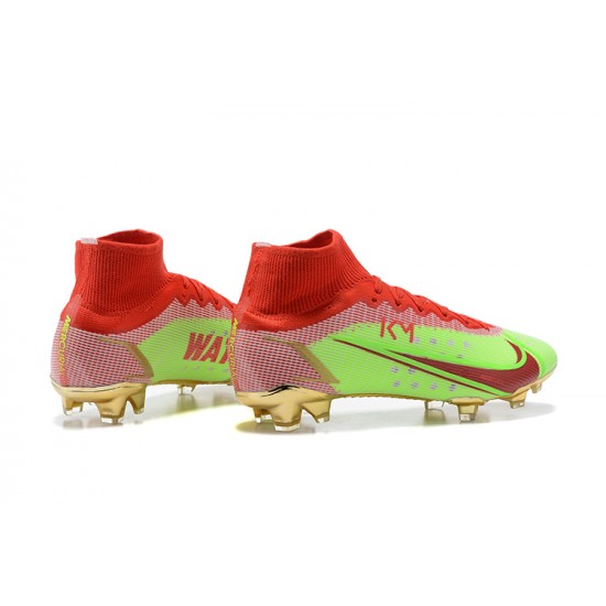 Nike Mercurial Superfly 8 Elite FG High-top Red Green Gold Men Soccer Cleats 