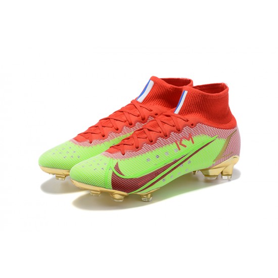 Nike Mercurial Superfly 8 Elite FG High-top Red Green Gold Men Soccer Cleats 