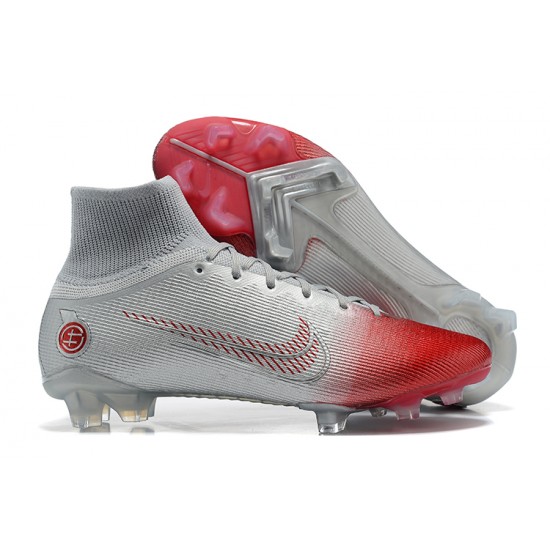 Nike Mercurial Superfly 8 Elite FG High-top Sliver Red Men Soccer Cleats 