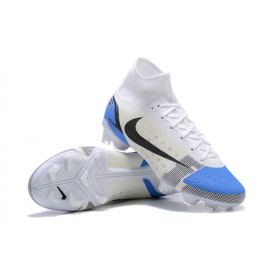 Nike Mercurial Superfly 8 Elite FG High-top White Blue Men Soccer Cleats 