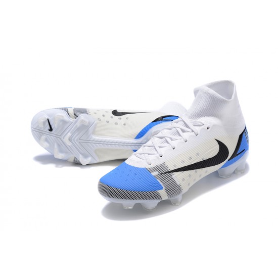 Nike Mercurial Superfly 8 Elite FG High-top White Blue Men Soccer Cleats 