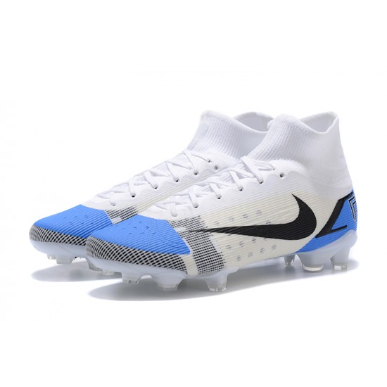 Nike Mercurial Superfly 8 Elite FG High-top White Blue Men Soccer Cleats 