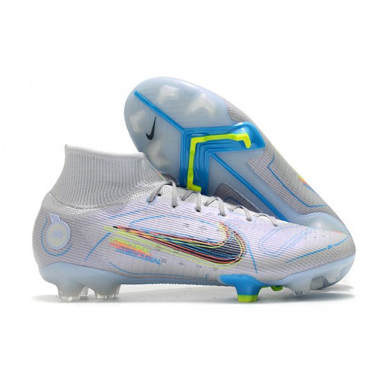 Nike Mercurial Superfly 8 Elite FG High-top White Blue Multi Men Soccer Cleats 