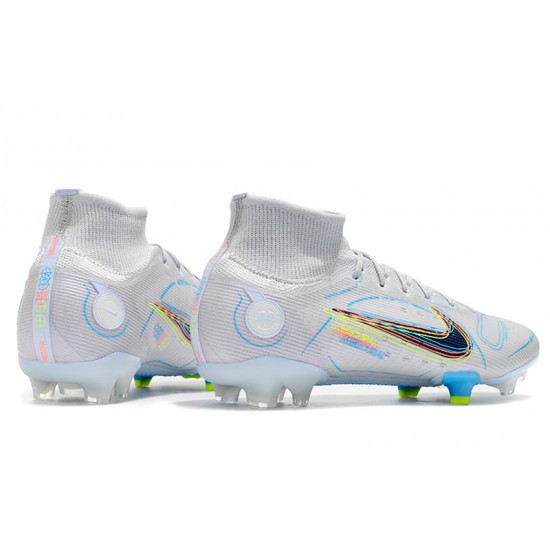 Nike Mercurial Superfly 8 Elite FG High-top White Blue Multi Men Soccer Cleats 