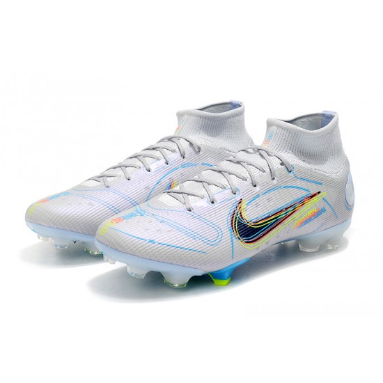 Nike Mercurial Superfly 8 Elite FG High-top White Blue Multi Men Soccer Cleats 