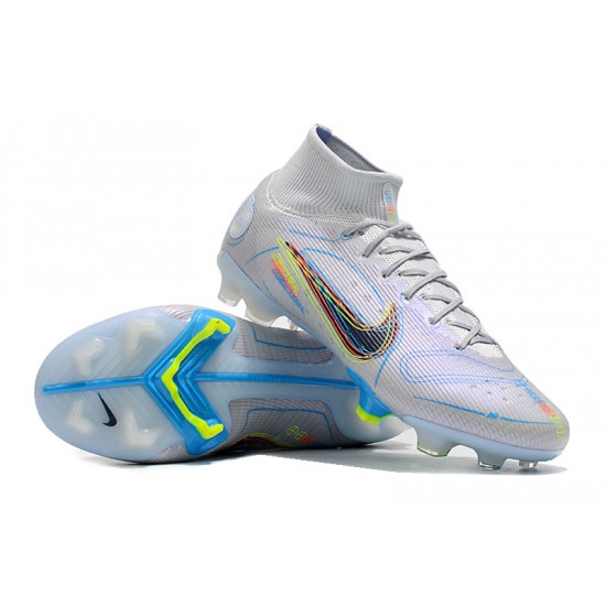 Nike Mercurial Superfly 8 Elite FG High-top White Blue Multi Men Soccer Cleats 