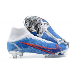 Nike Mercurial Superfly 8 Elite FG High-top White Blue Sliver Men Soccer Cleats 