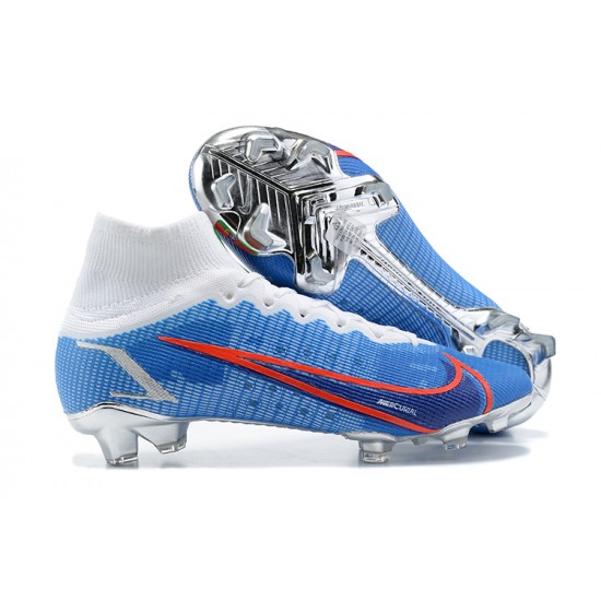 Nike Mercurial Superfly 8 Elite FG High-top White Blue Sliver Men Soccer Cleats 