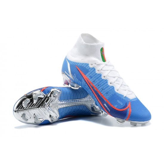 Nike Mercurial Superfly 8 Elite FG High-top White Blue Sliver Men Soccer Cleats 