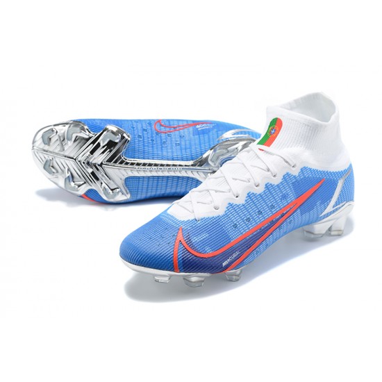 Nike Mercurial Superfly 8 Elite FG High-top White Blue Sliver Men Soccer Cleats 