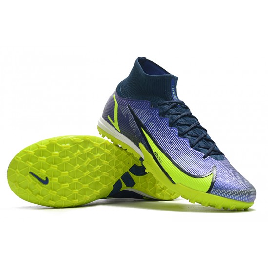 Nike Mercurial Superfly 9 Elite TF High-top Dark Blue Yellow Men Soccer Cleats 