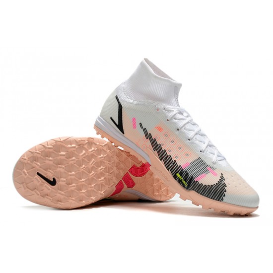 Nike Mercurial Superfly 9 Elite TF High-top White Pink Black Men Soccer Cleats 