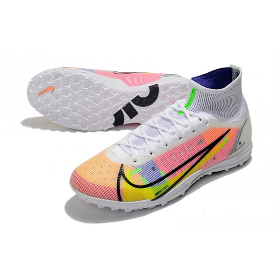 Nike Mercurial Superfly 9 Elite TF High-top White Pink Yellow Men Soccer Cleats 