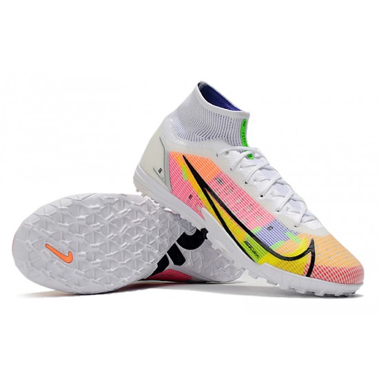 Nike Mercurial Superfly 9 Elite TF High-top White Pink Yellow Men Soccer Cleats 