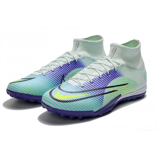 Nike Mercurial Superfly 9 Elite TF High-top White Turqoise Purple Multi Men Soccer Cleats 