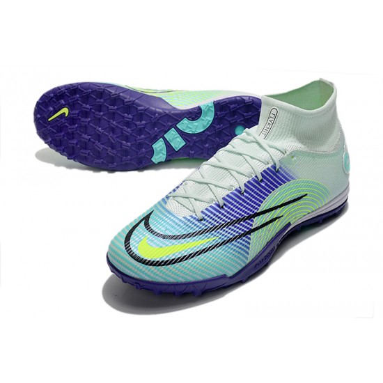 Nike Mercurial Superfly 9 Elite TF High-top White Turqoise Purple Multi Men Soccer Cleats 