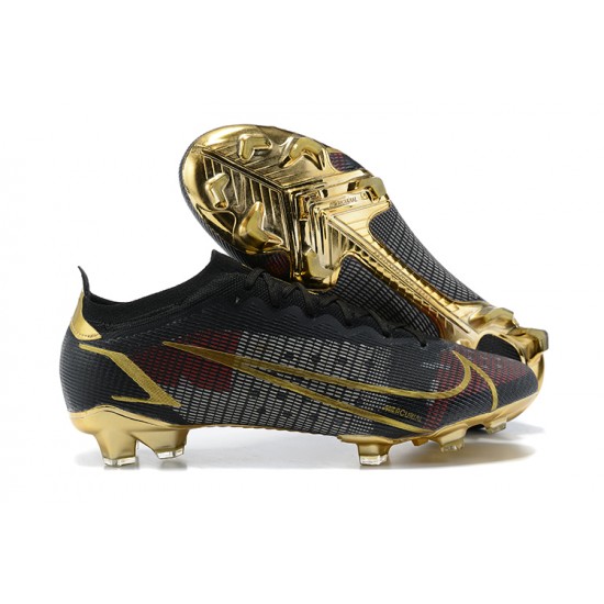 Nike Mercurial Vapor 14 Elite FG Low-top Black Gold Men Soccer Cleats 