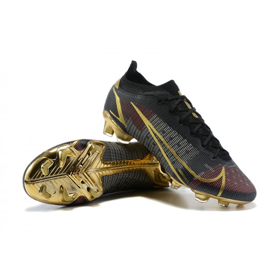 Nike Mercurial Vapor 14 Elite FG Low-top Black Gold Men Soccer Cleats 