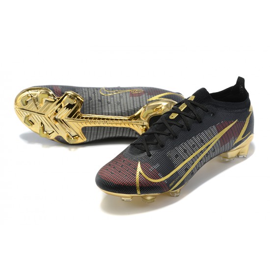 Nike Mercurial Vapor 14 Elite FG Low-top Black Gold Men Soccer Cleats 