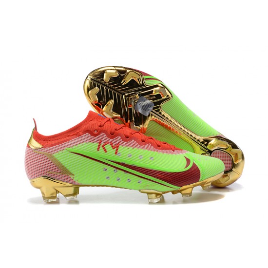 Nike Mercurial Vapor 14 Elite FG Low-top Red Green Gold Men Soccer Cleats 