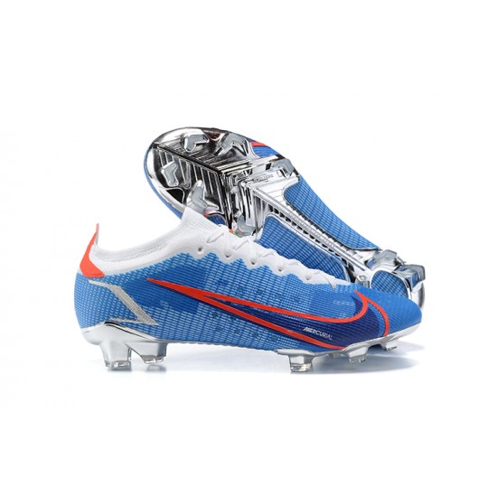 Nike Mercurial Vapor 14 Elite FG Low-top Sliver Blue White Men Soccer Cleats 