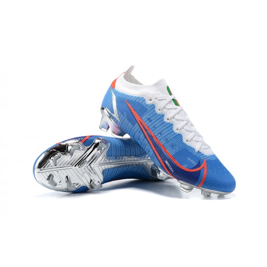 Nike Mercurial Vapor 14 Elite FG Low-top Sliver Blue White Men Soccer Cleats 