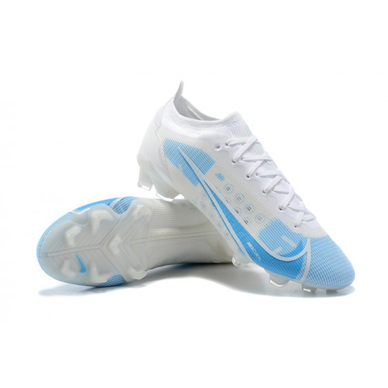 Nike Mercurial Vapor 14 Elite FG Low-top White Light Blue Men Soccer Cleats 