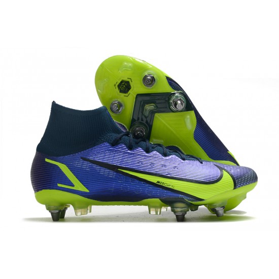 Nike Mercurial Vapor XIV Elite SG PRO Anti Clog High-top Deep Blue Yellow Men Soccer Cleats 