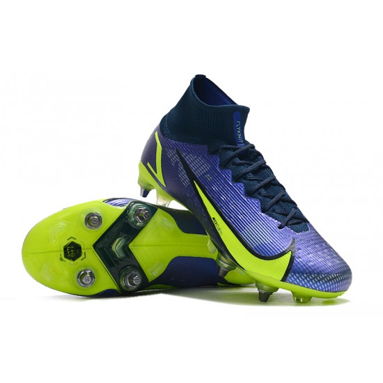 Nike Mercurial Vapor XIV Elite SG PRO Anti Clog High-top Deep Blue Yellow Men Soccer Cleats 