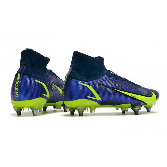 Nike Mercurial Vapor XIV Elite SG PRO Anti Clog High-top Deep Blue Yellow Men Soccer Cleats 