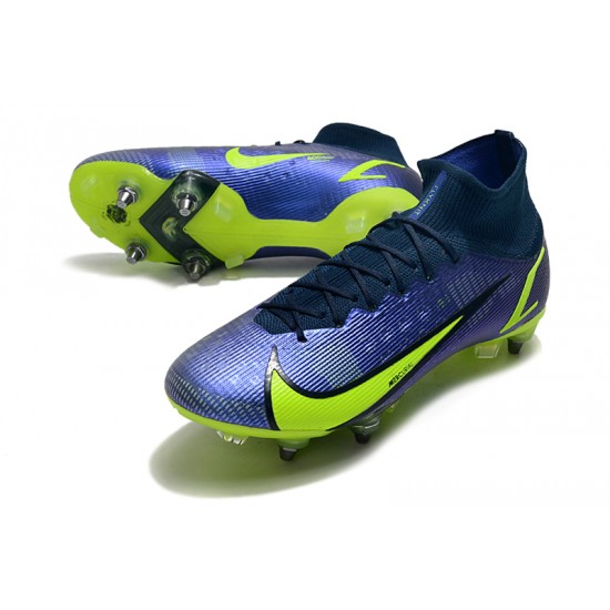 Nike Mercurial Vapor XIV Elite SG PRO Anti Clog High-top Deep Blue Yellow Men Soccer Cleats 