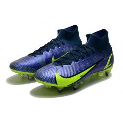 Nike Mercurial Vapor XIV Elite SG PRO Anti Clog High-top Deep Blue Yellow Men Soccer Cleats 