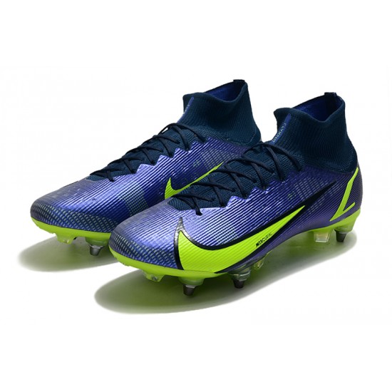 Nike Mercurial Vapor XIV Elite SG PRO Anti Clog High-top Deep Blue Yellow Men Soccer Cleats 