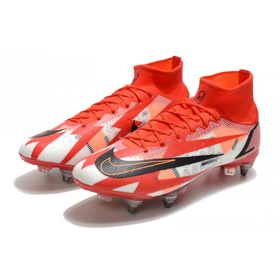 Nike Mercurial Vapor XIV Elite SG PRO Anti Clog High-top White Red Men Soccer Cleats 