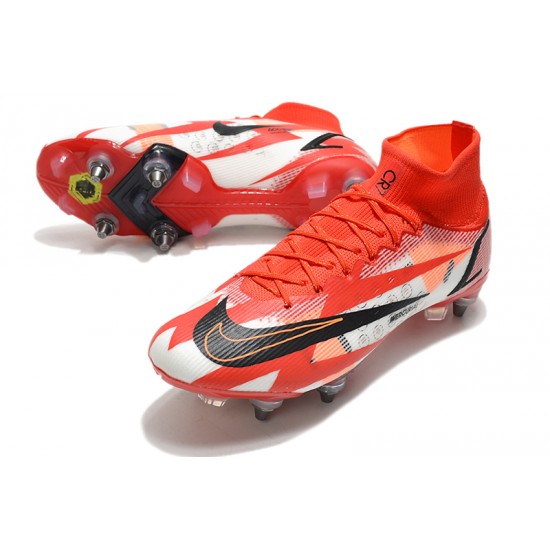 Nike Mercurial Vapor XIV Elite SG PRO Anti Clog High-top White Red Men Soccer Cleats 