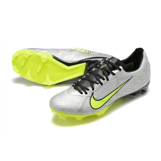 Nike Mercurial Vapor XV FG Low-top Grey Black Yellow Men Soccer Cleats 