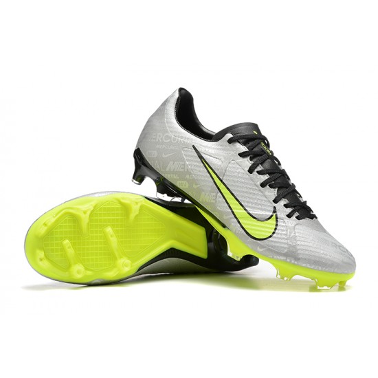 Nike Mercurial Vapor XV FG Low-top Grey Black Yellow Men Soccer Cleats 