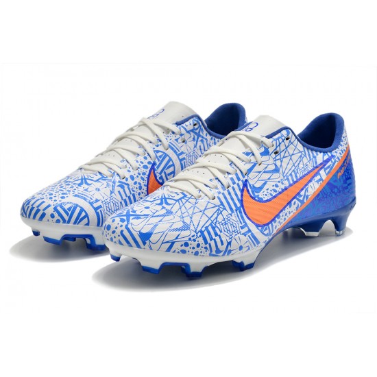 Nike Mercurial Vapor XV FG Low-top White Blue Men Soccer Cleats 